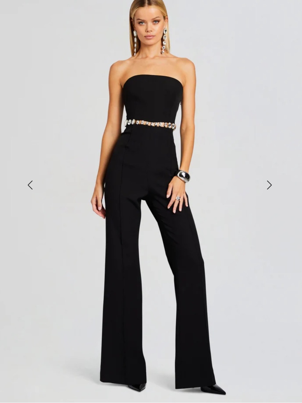 Retrofete Glenda jumpsuit Black Strapless Wide-Leg Jeweled maxi $798 NWT Sz M
